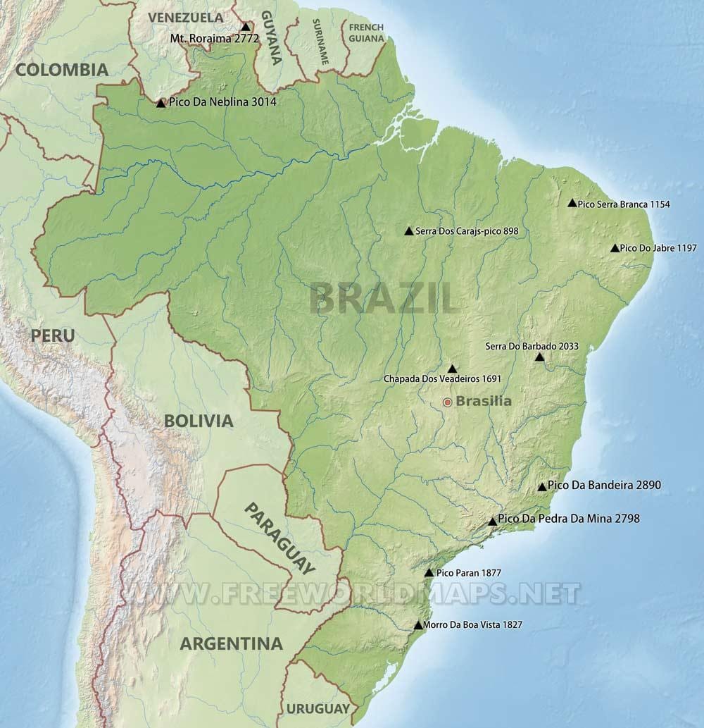 hory v Brazílii mapě