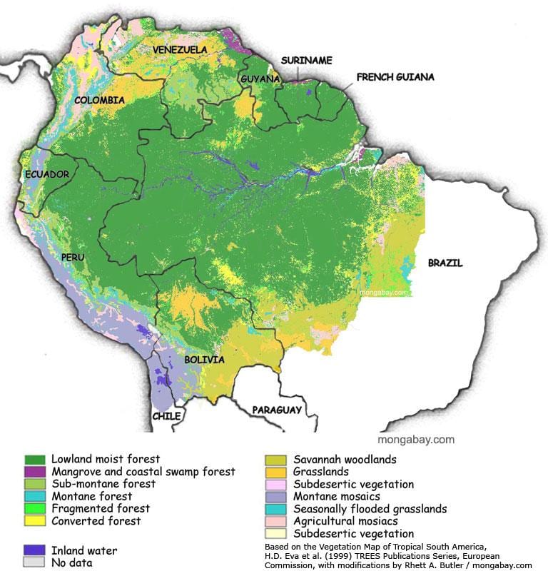 mapa Brazílie lesy