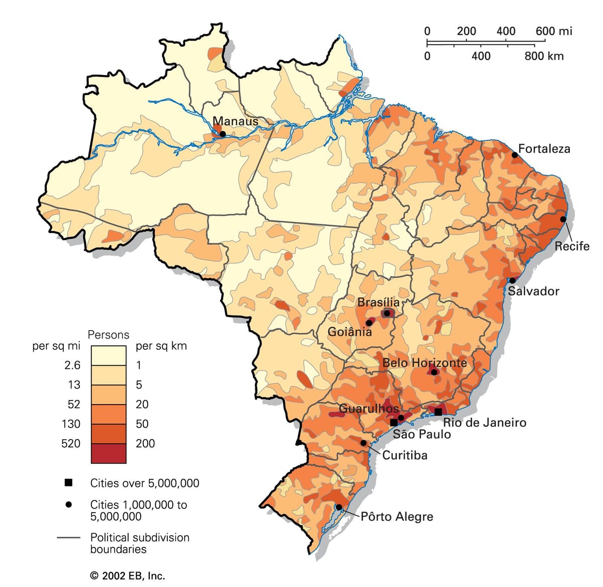 hustota obyvatelstva mapa Brazílie