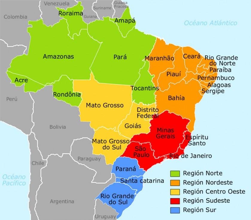 Brazílie mapa regionů