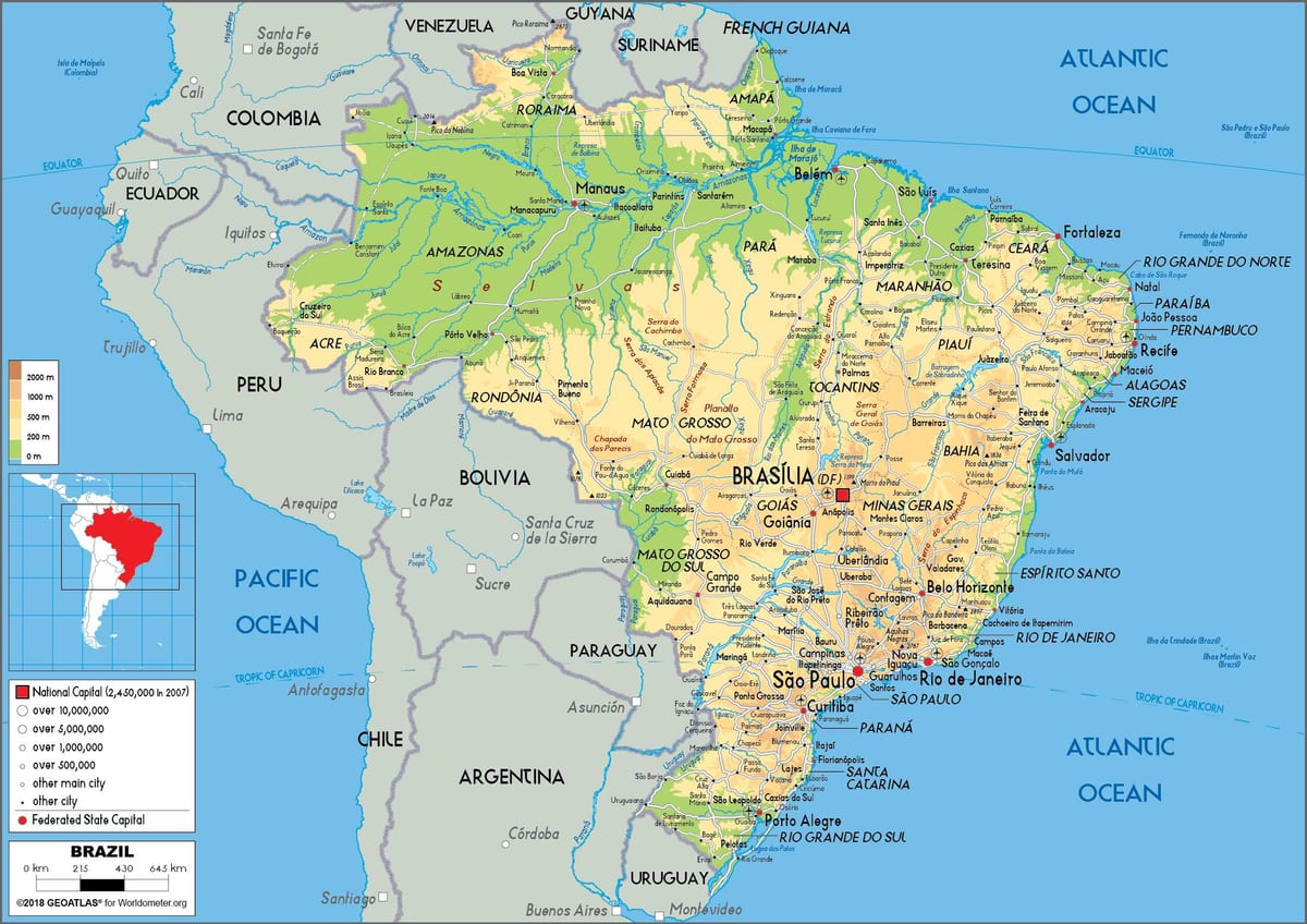 Brazílie na mapě