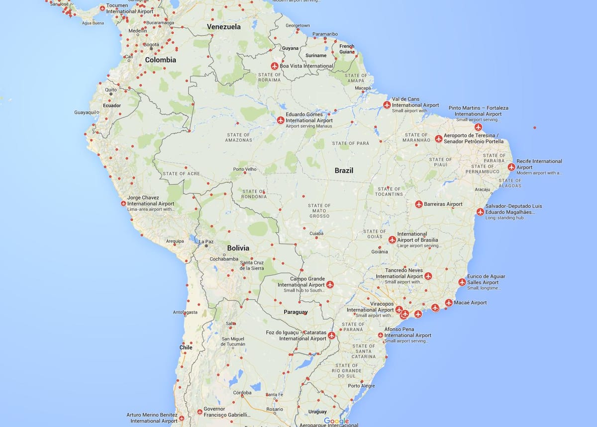 mezinárodní letiště v Brazílii mapě