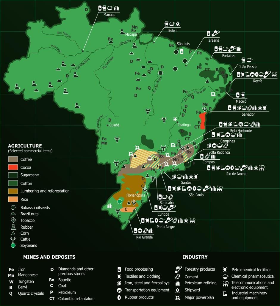 mapa Brazílie přírodní zdroje