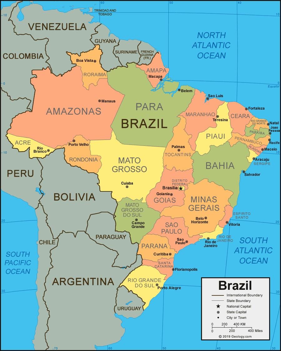 Brazílie mapa se státy,