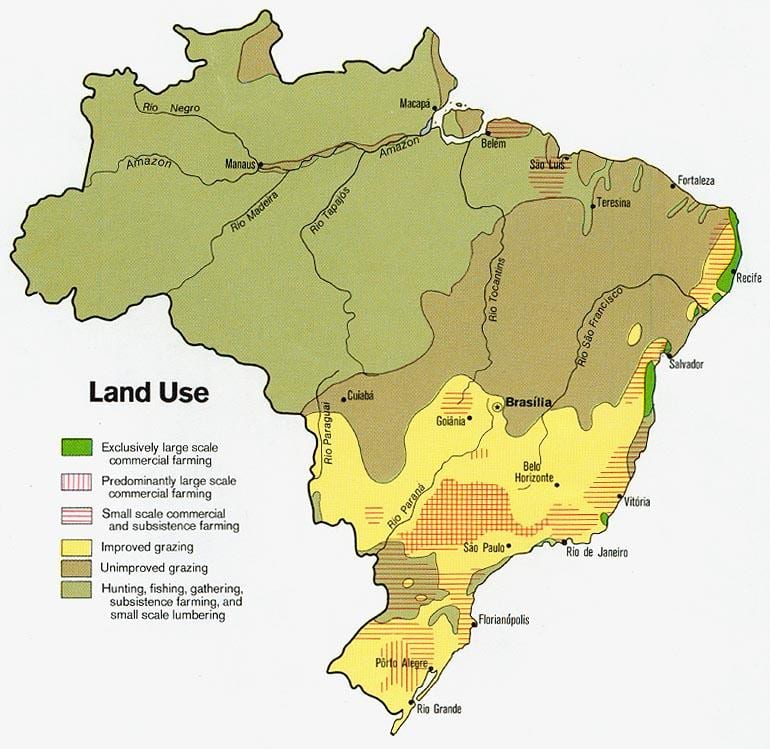 mapa Brazílie zemědělství
