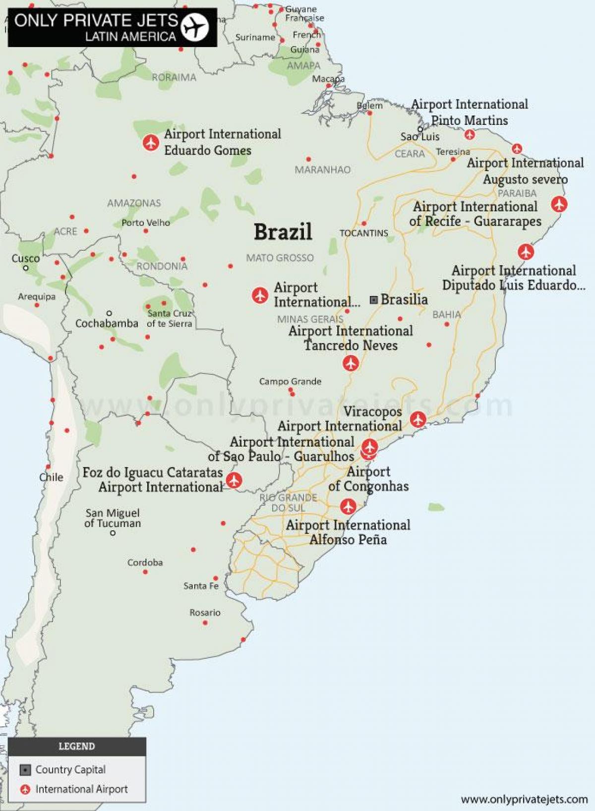 letiště v Brazílii mapě