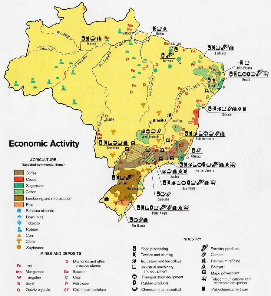 hospodářská mapa Brazílie