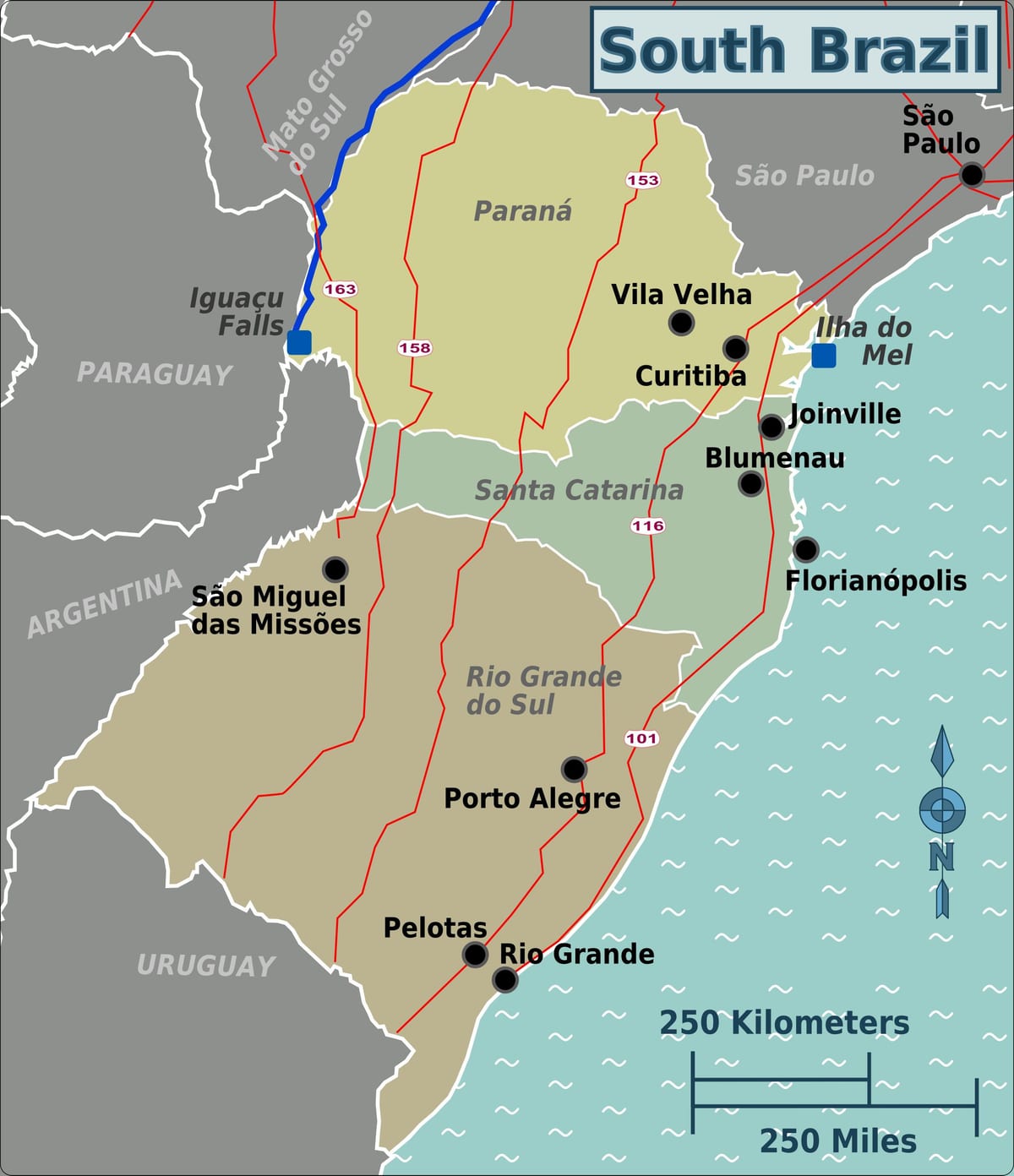 mapa jižní Brazílie