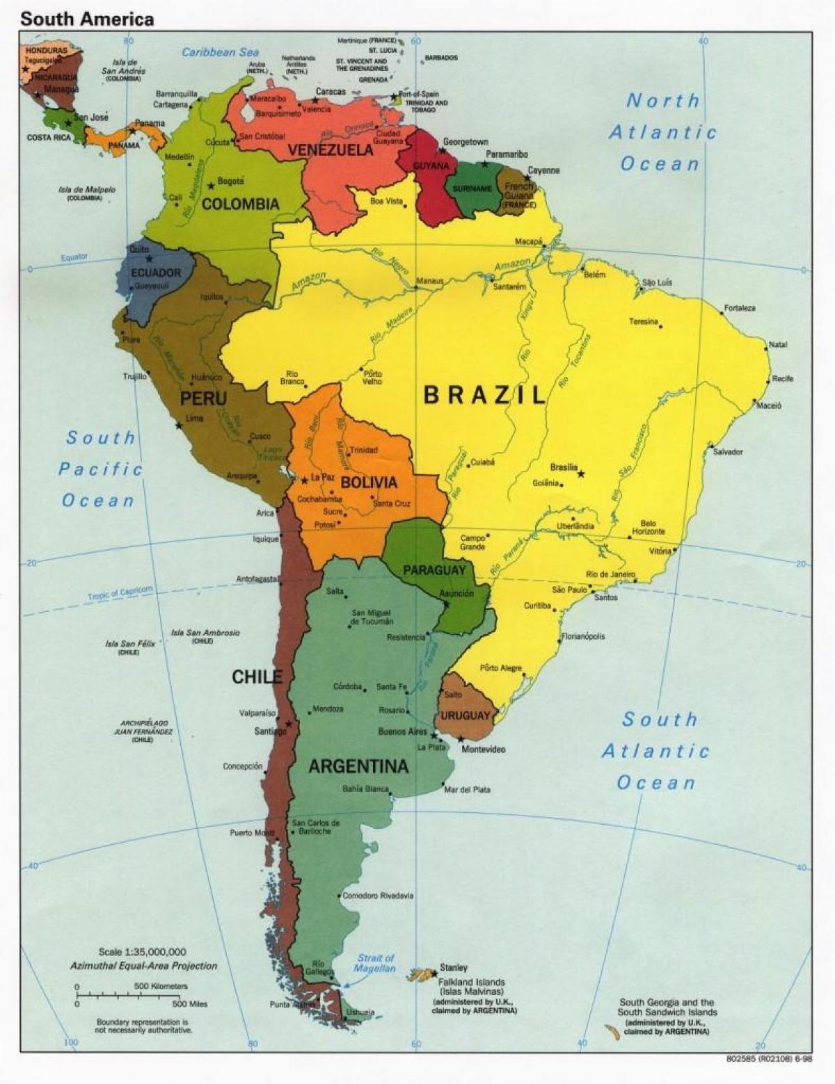 mapa Brazílie okolních zemí