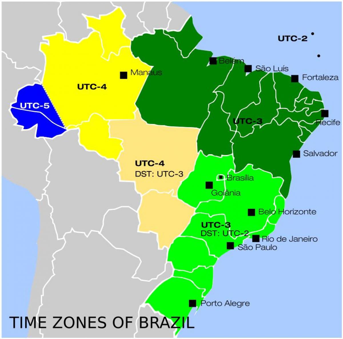 mapa Brazílie časových pásem
